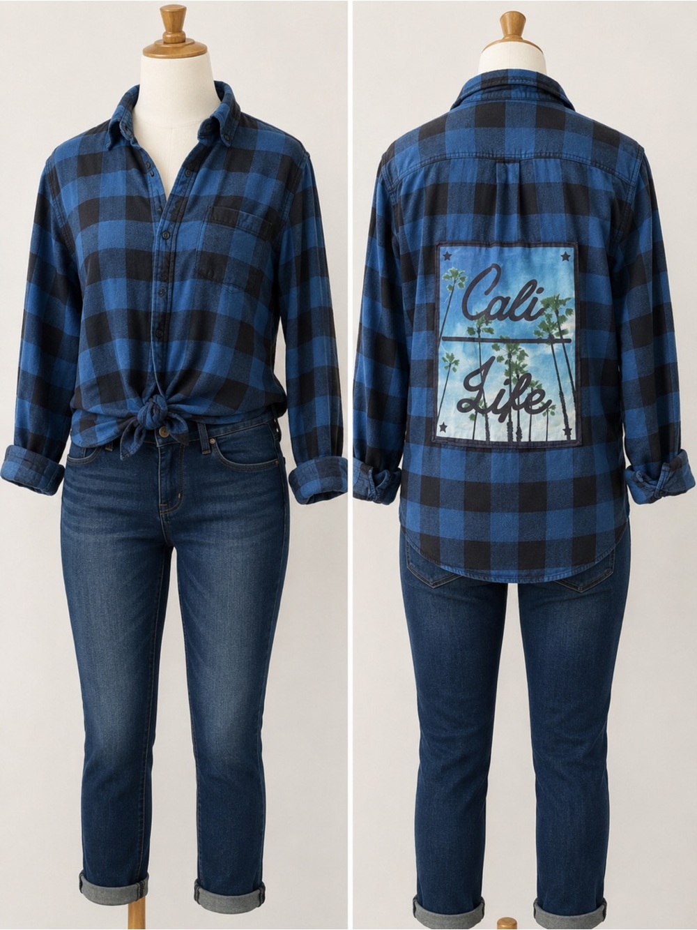 croft & barrow Blue and Black Plaid Button-Up Shirt - 100% cotton